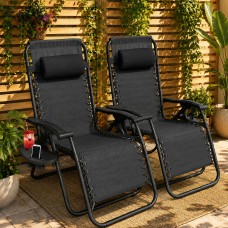 Neo Set of 2 Zero Gravity Sun Loungers Chairs Black
